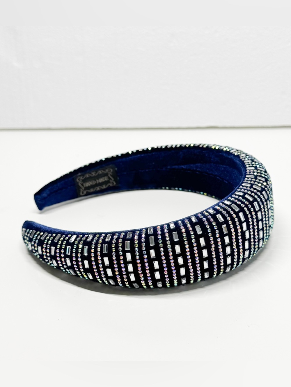 Handmade Navy Blue Crystal Rhinestone Padded Headband